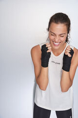 Dash and Stars Playera blanca de algodón con mangas cuello halter beige