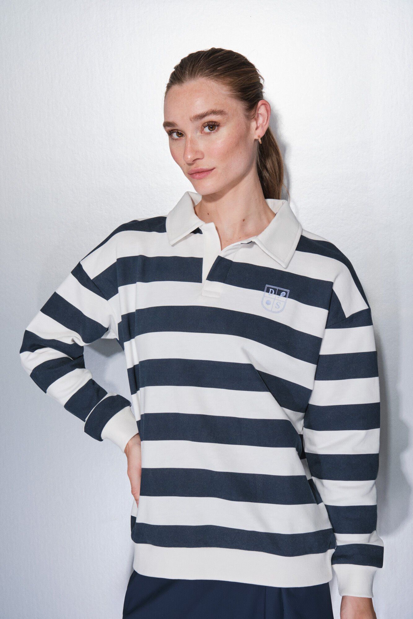 Dash and Stars Sudadera de forro polar 100% algod&oacute;n con estampado de rayas azul