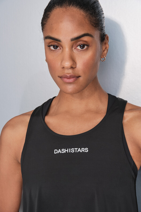 Dash and Stars Playera negra asimétrica con cuello halter negro