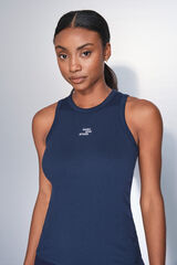 Dash and Stars Playera de algodón acanalado azul con cuello cuello halter azul