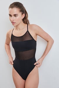 Dash and Stars Traje de ba&ntilde;o de mesh negro