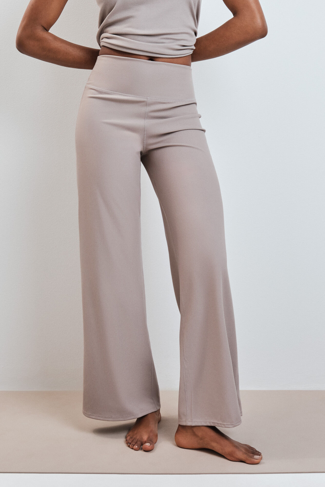 Dash and Stars Pantal&oacute;n largo palazzo rib beige caf&eacute;