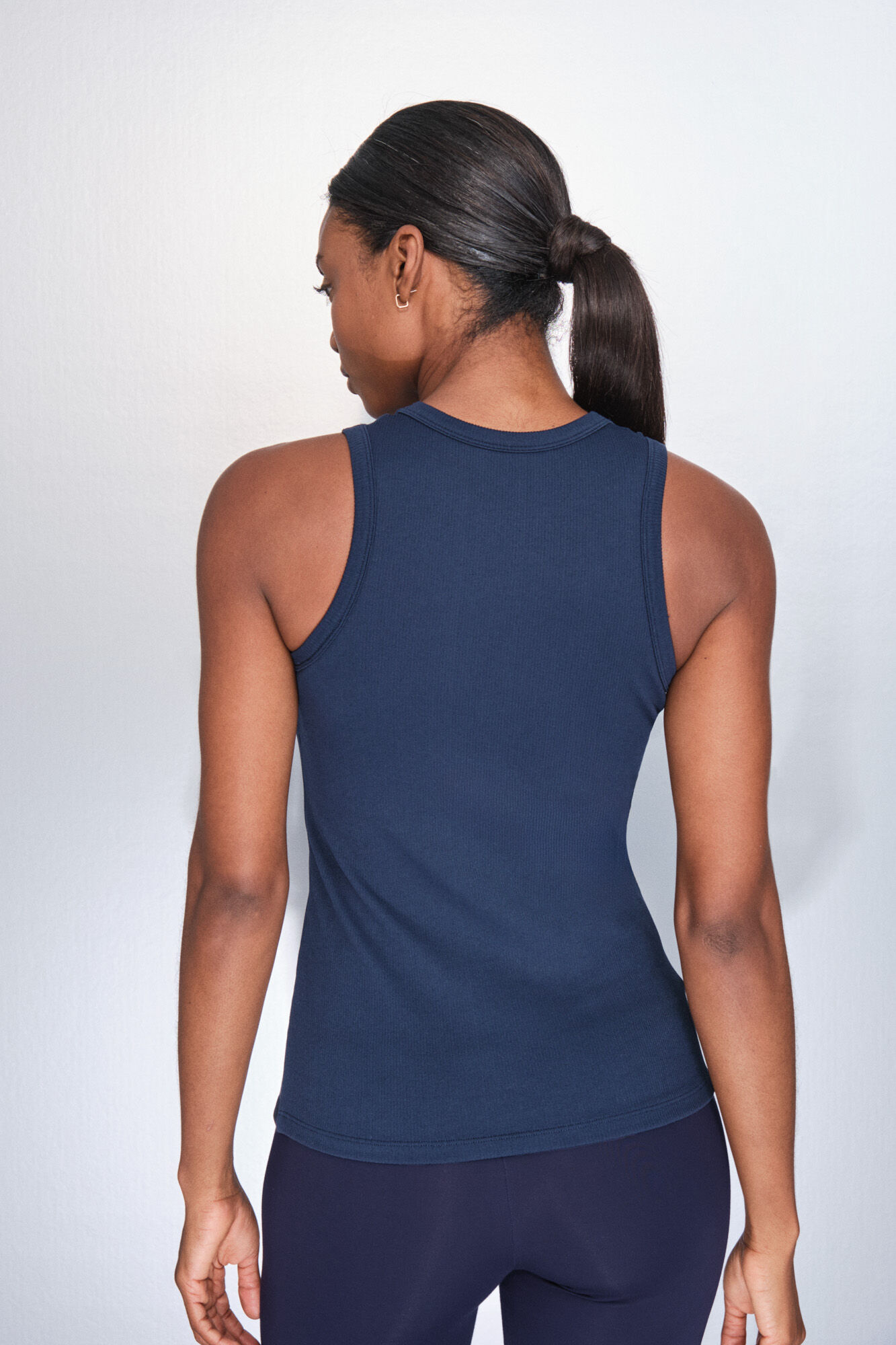 Dash and Stars Playera de algod&oacute;n acanalado azul con cuello cuello halter