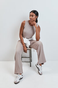 Dash and Stars Pantal&oacute;n largo palazzo rib beige