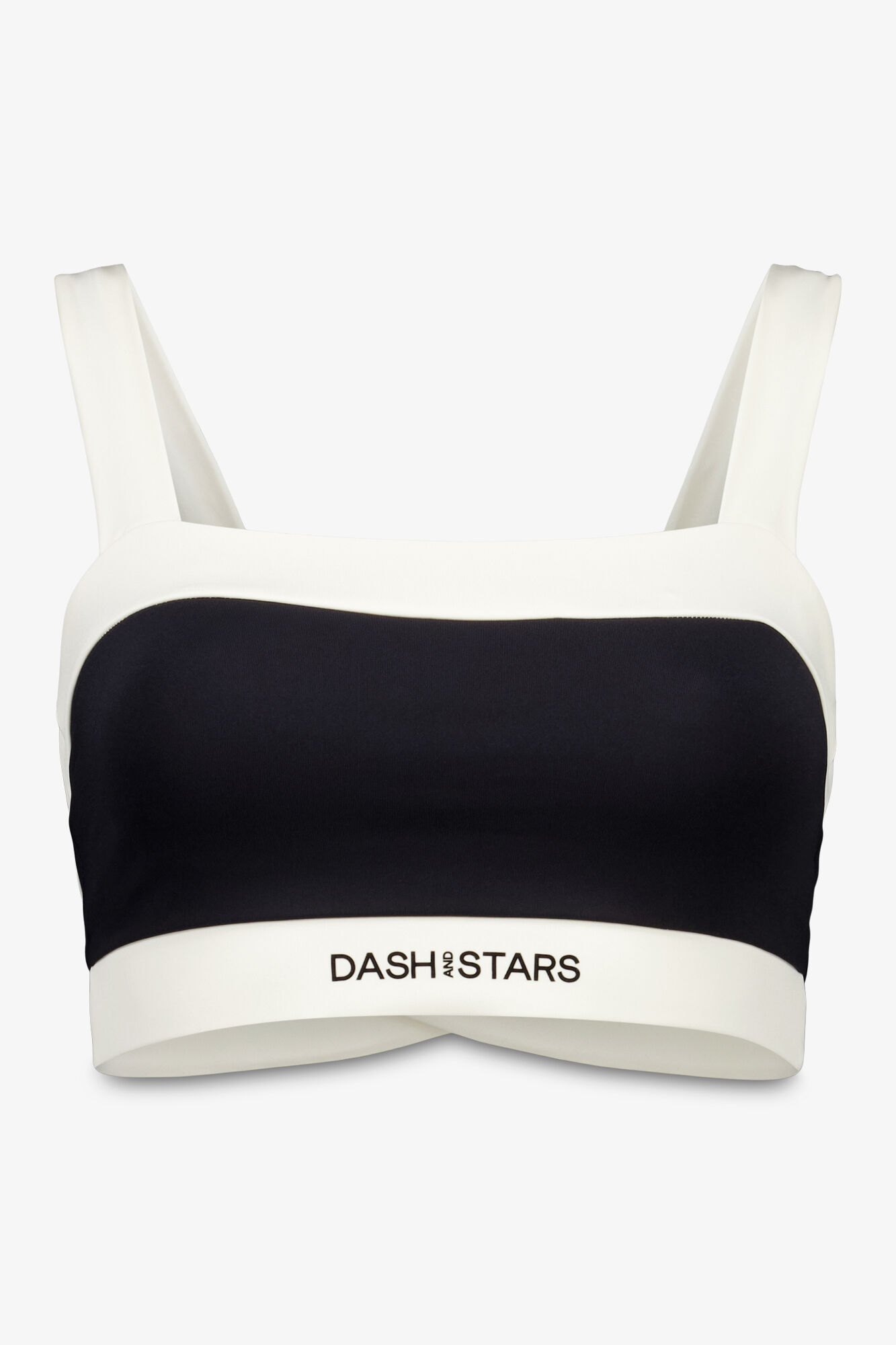 Dash and Stars Brasier deportivo bandeau el&aacute;stico 4D en blanco y negro negro