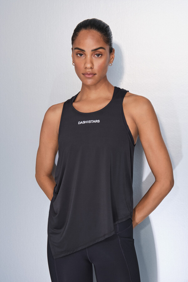 Dash and Stars Playera negra asimétrica con cuello halter negro