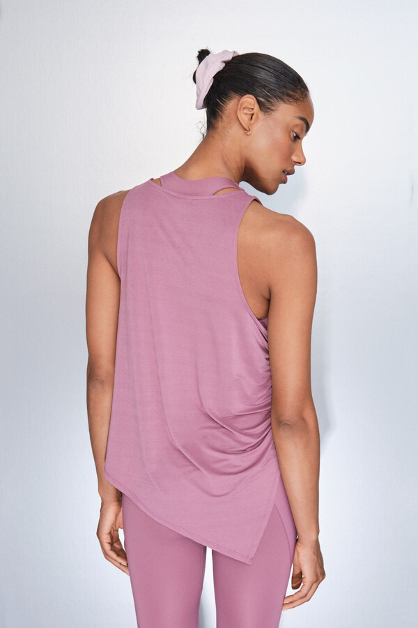 Dash and Stars Playera rosa asimétrica con cuello halter rosa