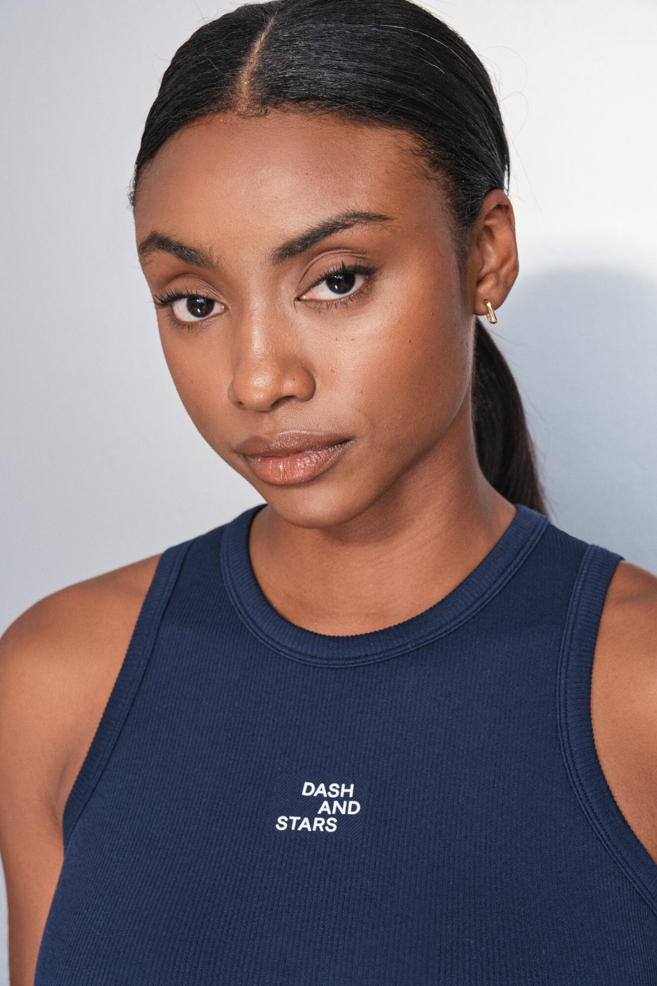 Dash and Stars Playera de algod&oacute;n acanalado azul con cuello cuello halter azul