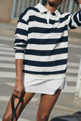 Dash and Stars Sudadera de forro polar 100% algod&oacute;n con estampado de rayas azul