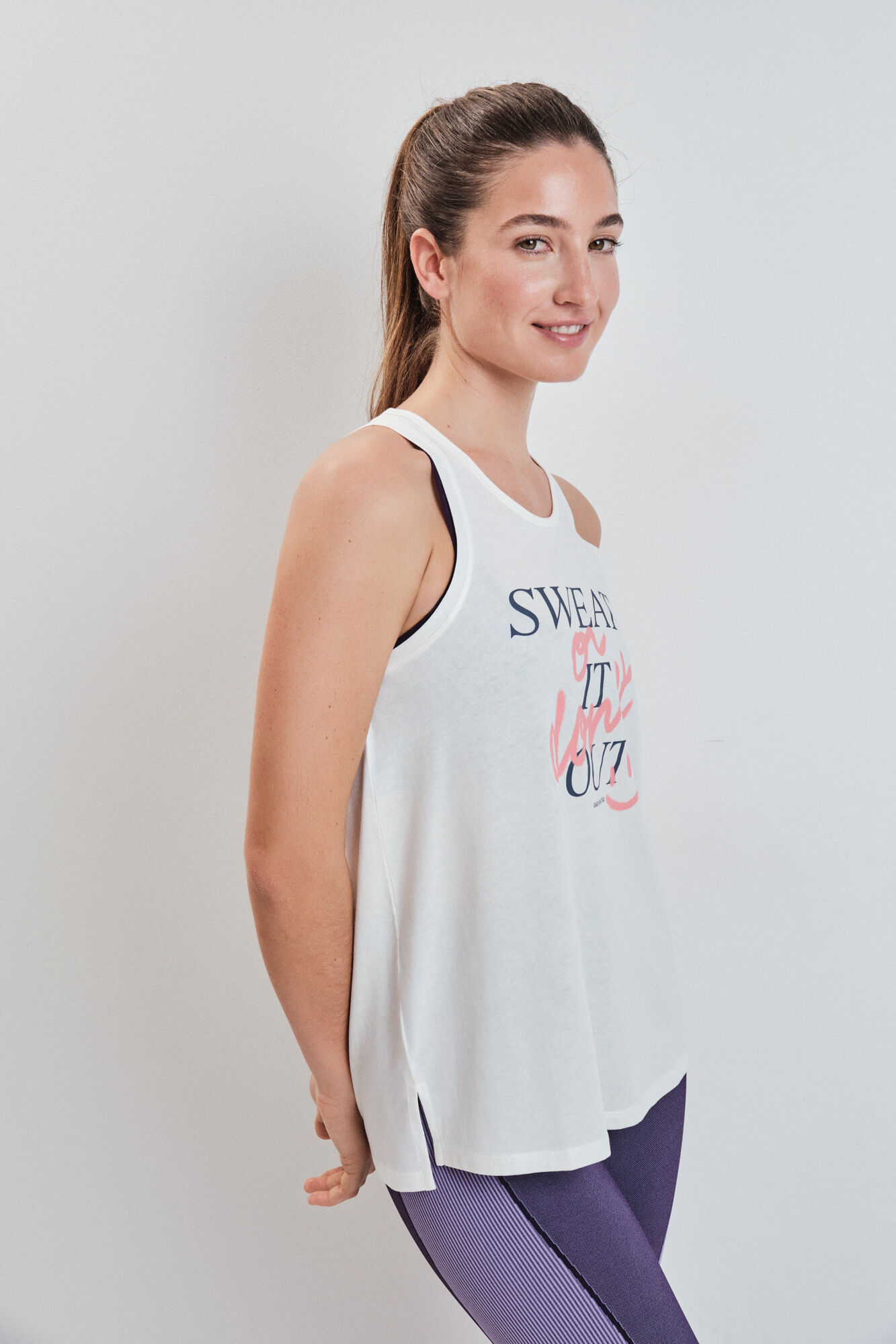 Dash and Stars Playera sin mangas de algod&oacute;n blanco beige