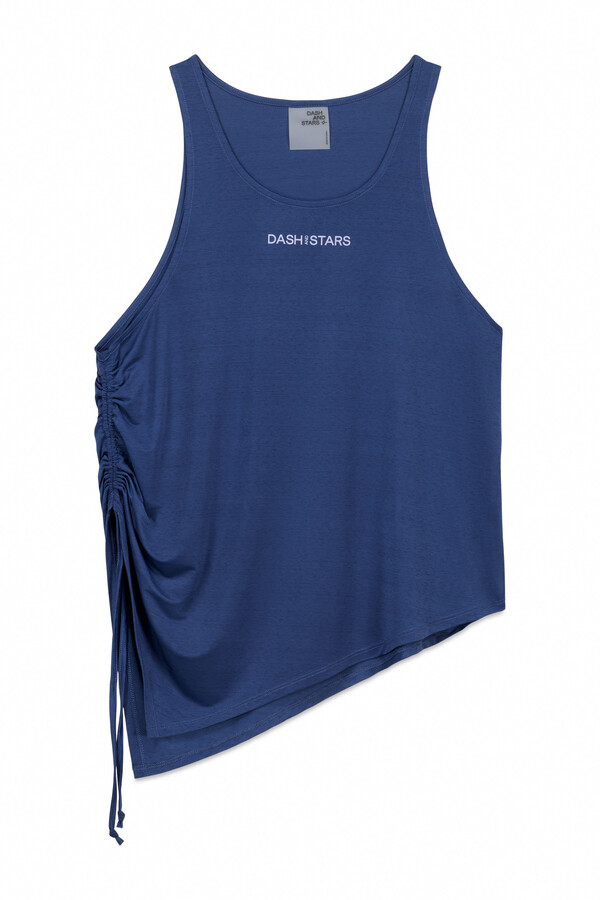 Dash and Stars Playera azul asimétrica de cuello halter azul