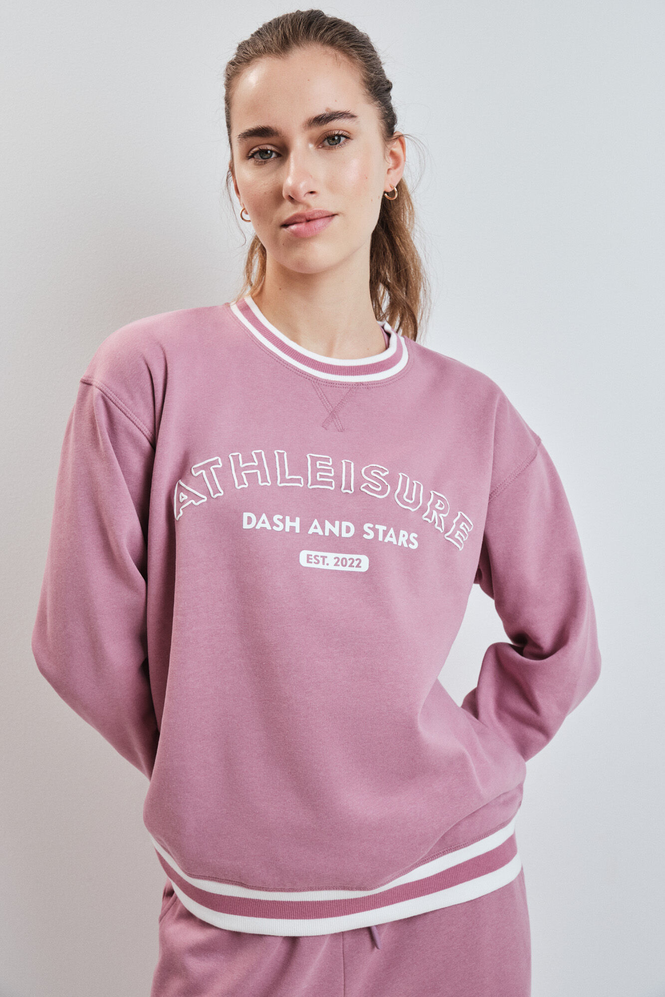 Dash and Stars Sudadera college de felpa rosa rosa