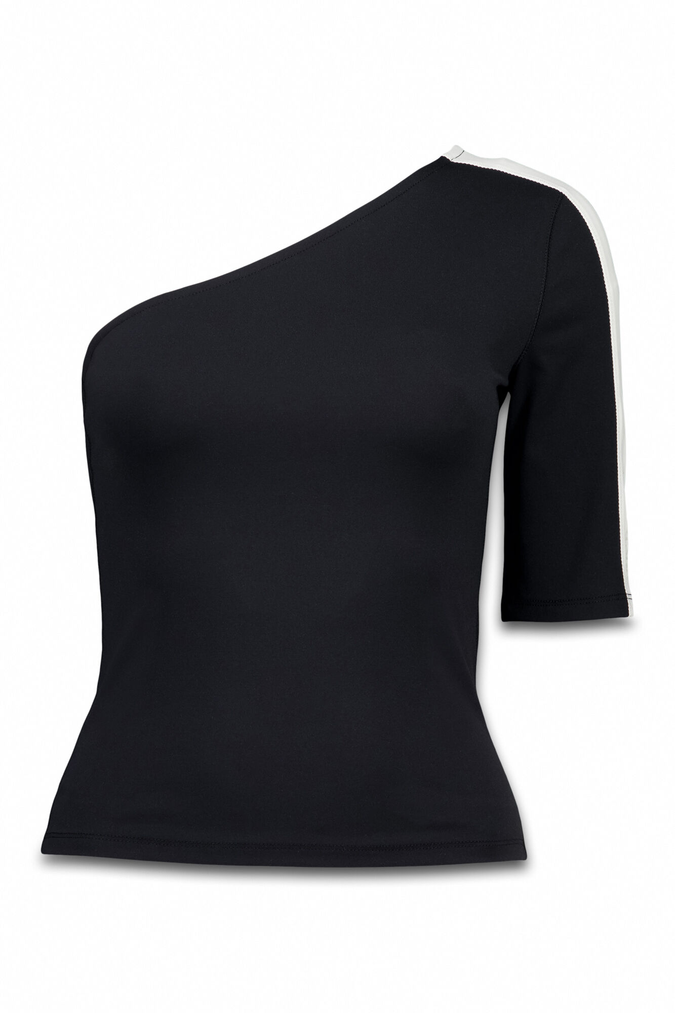 Dash and Stars Playera con escote asim&eacute;trico negro