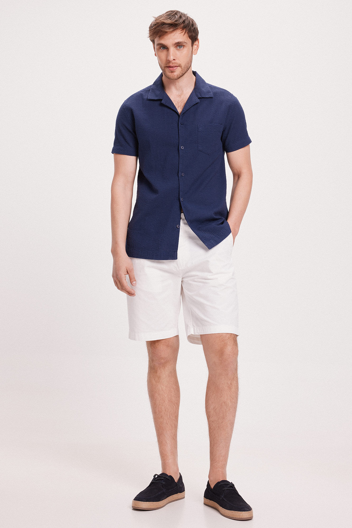 Milano Camisa Solapa Corta Seersucker Navy