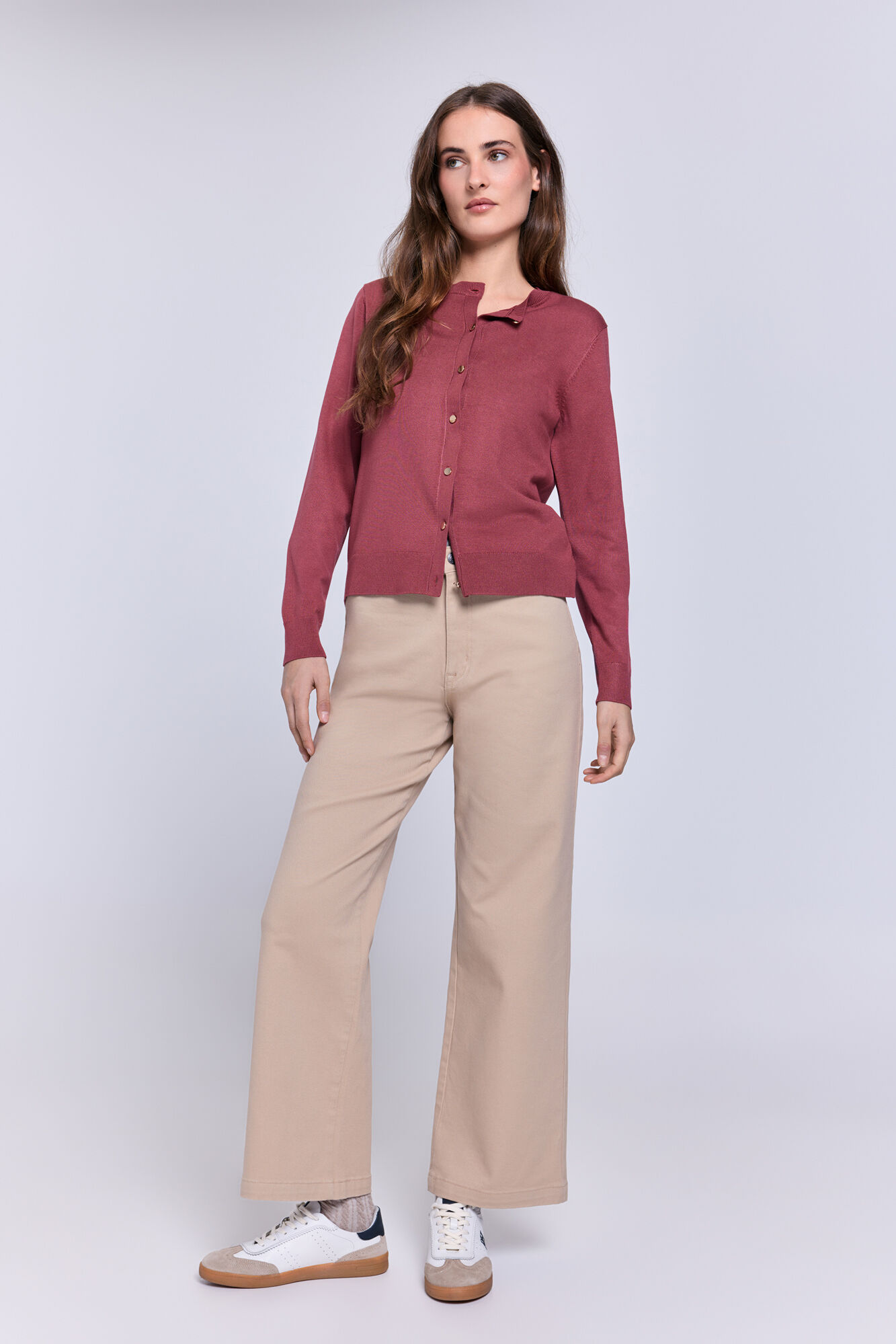 Milano C&aacute;rdigan delgado botones dorados Vino