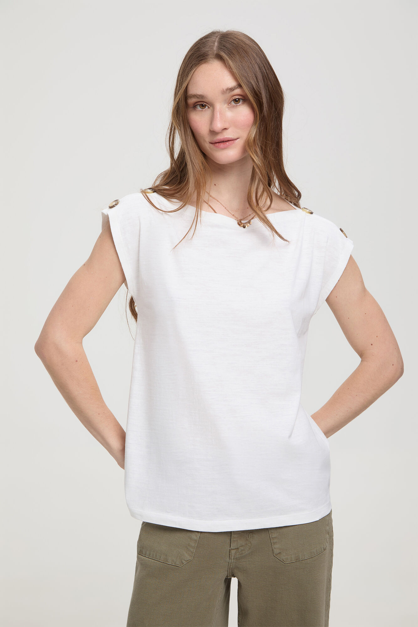 Milano Camiseta botones hombros Blanco