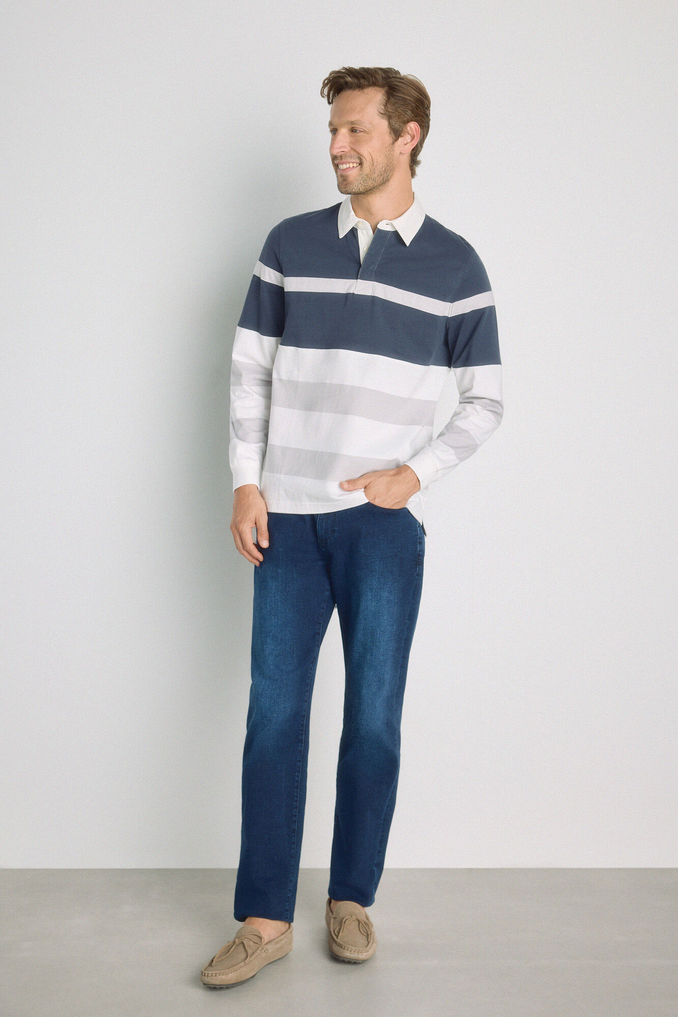 Milano Polo de rayas manga larga Navy