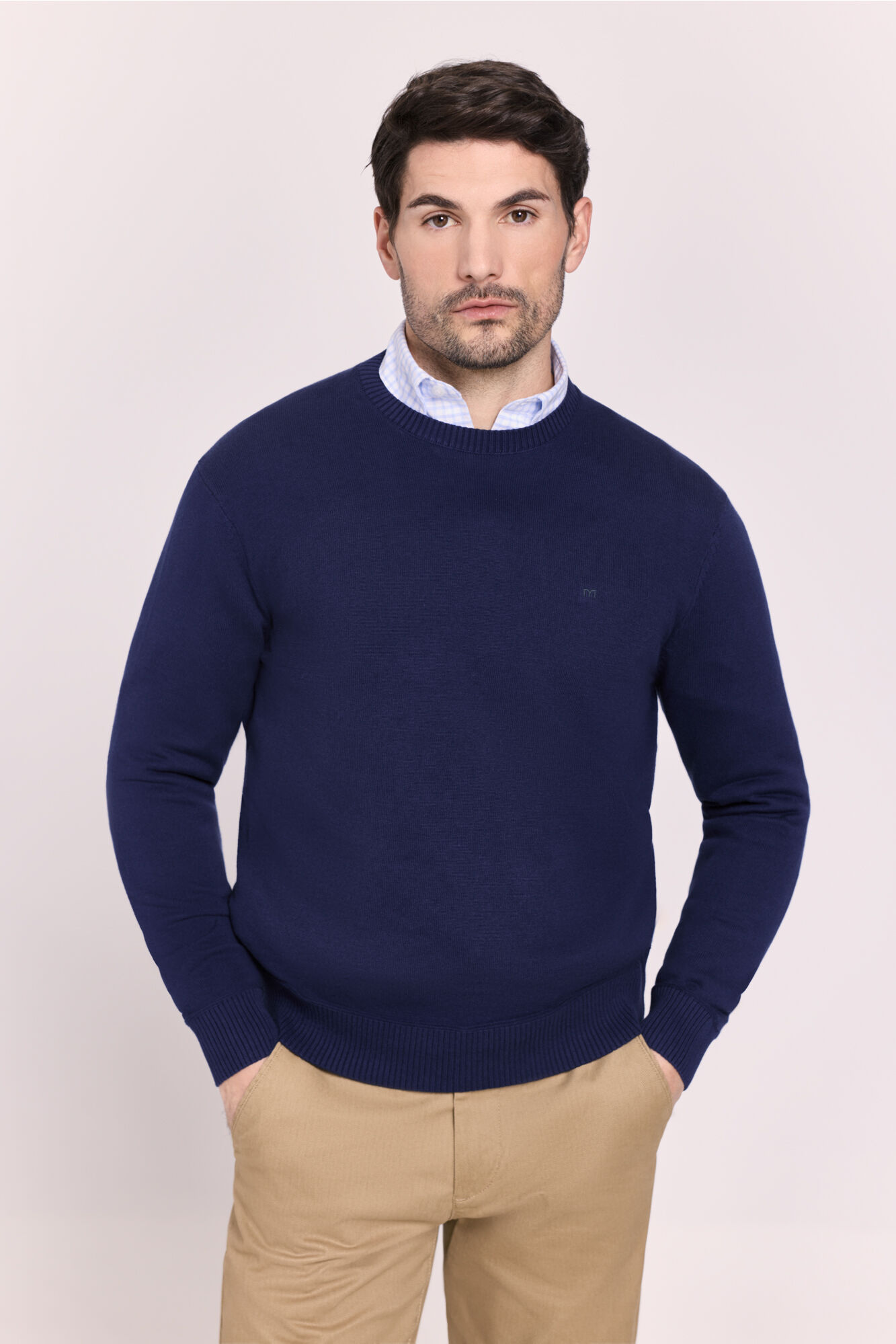 Milano Su&eacute;ter cuello redondo ajustado Navy