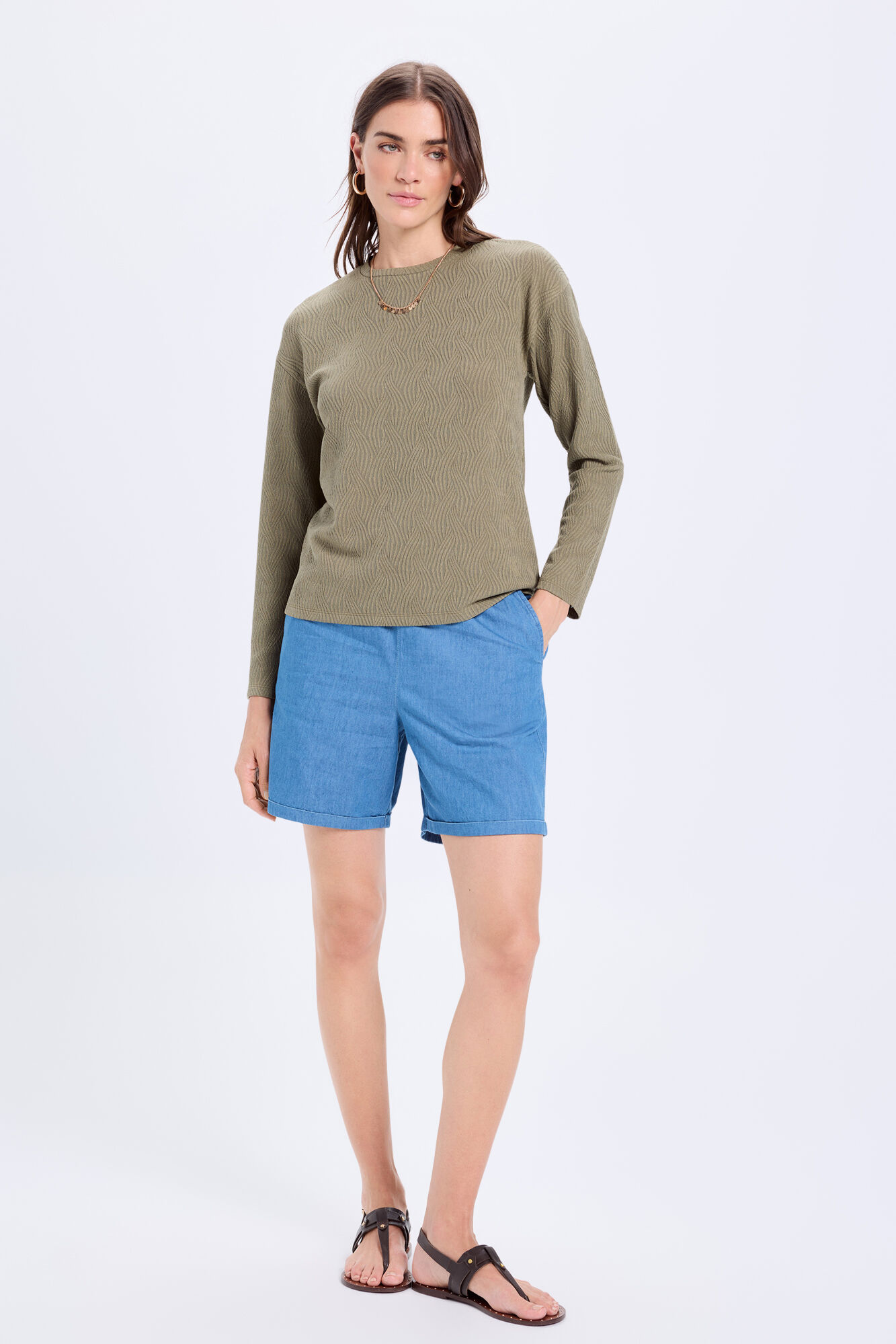 Milano Playera de manga larga con calidad estructurada. Kaki Oscuro