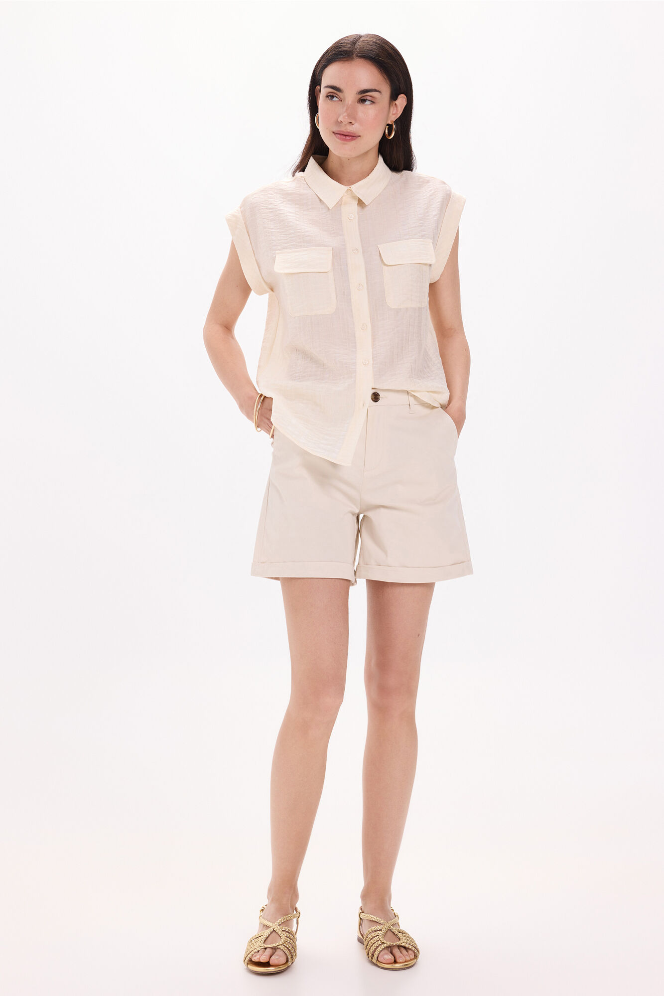 Milano Camisa fluida con bolsillos Beige