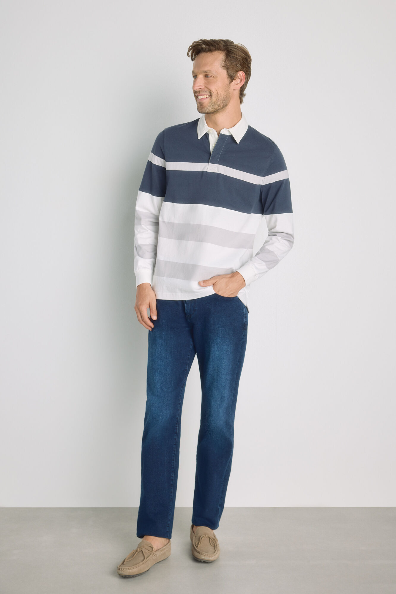 Milano Polo de rayas manga larga Navy