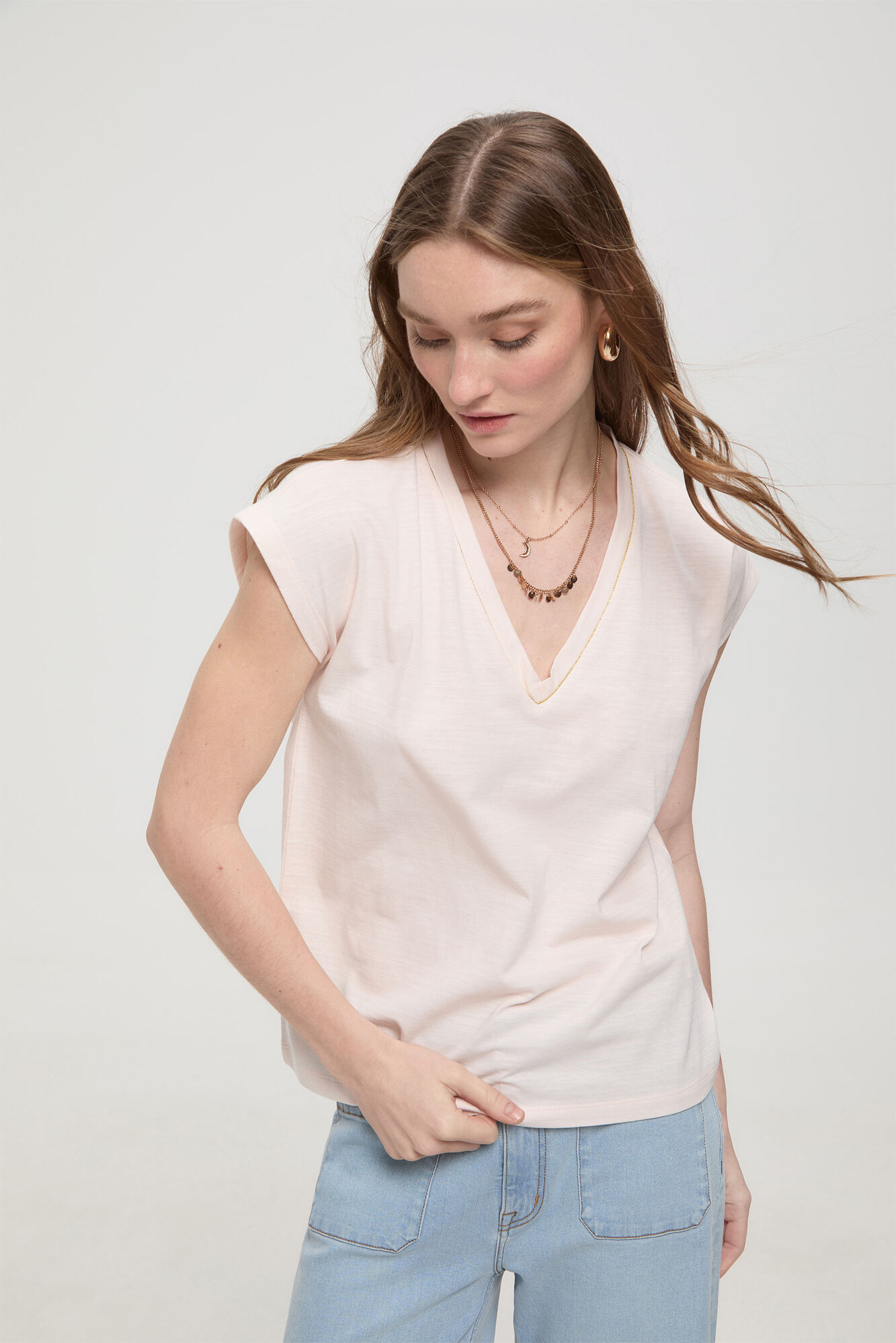 Milano Camiseta escote pico fornitura de lurex Rosa