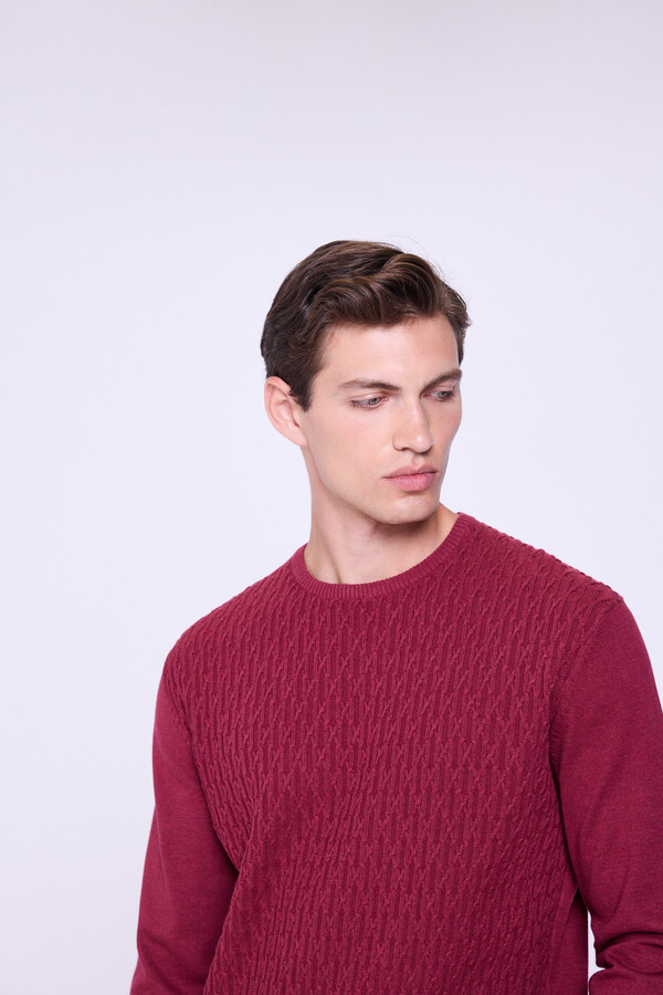 Milano Jersey de cuello redondo estructurado Granate