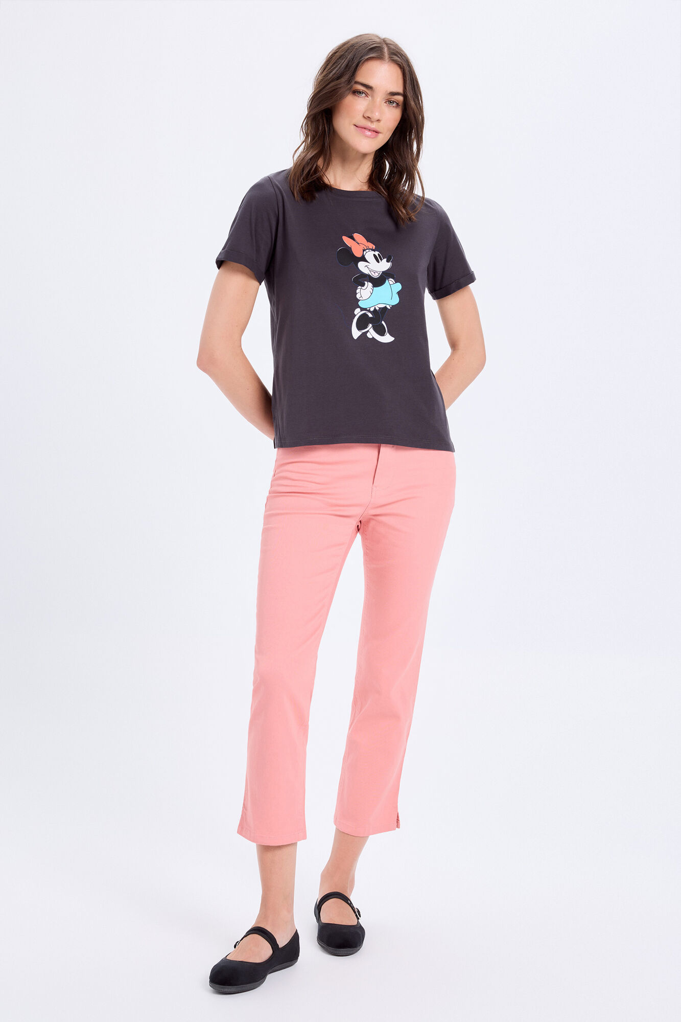 Milano Playera con efecto lavado y estampado de Minnie Mouse Negro