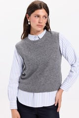 Fifty Outlet Chaleco de tejido con cuello redondo ajustado Gris Oscuro