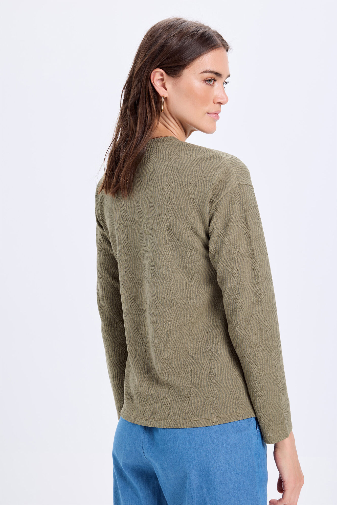 Milano Playera de manga larga con calidad estructurada. Kaki Oscuro