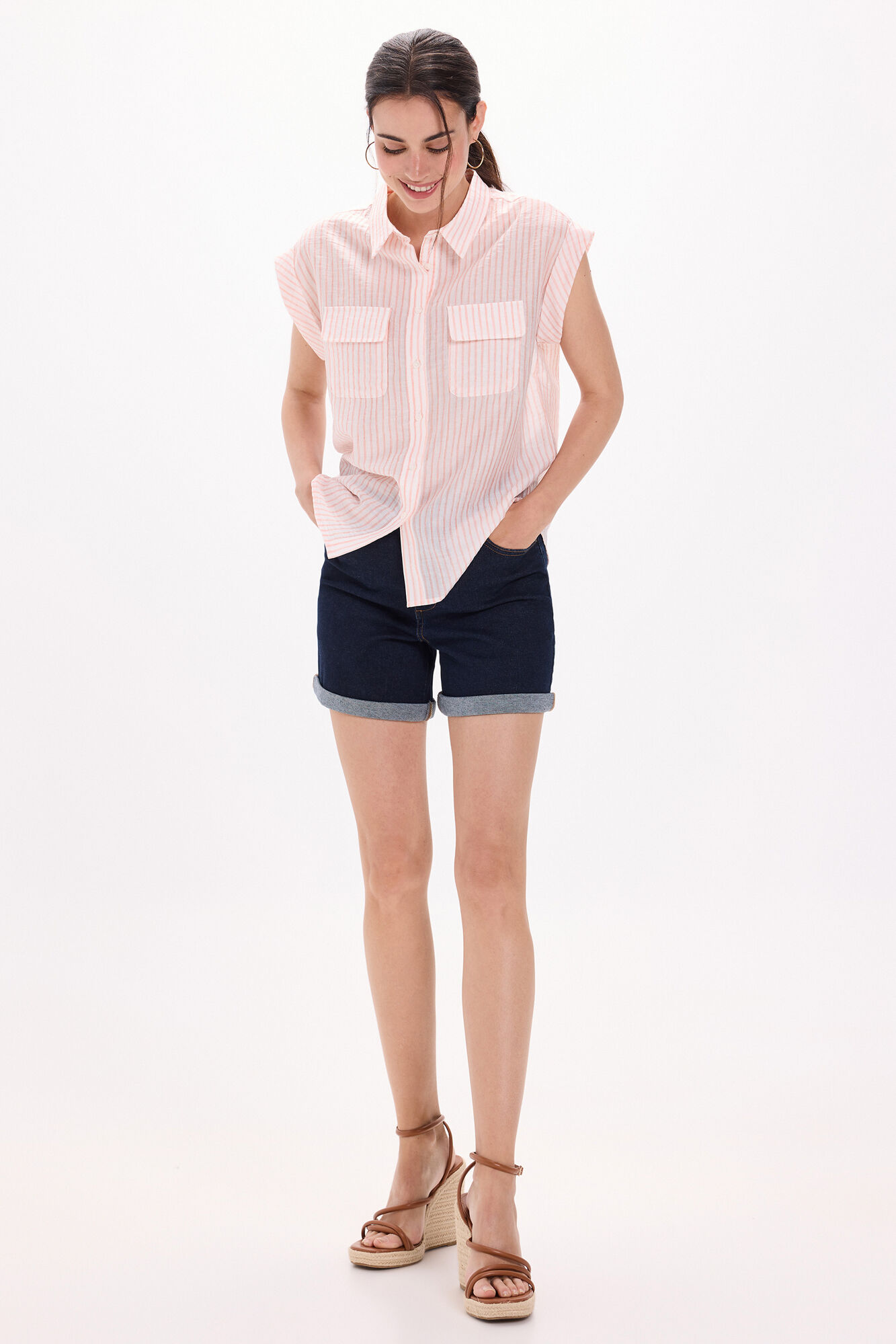 Milano Camisa fluida con bolsillos natural