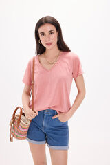 Fifty Outlet Camiseta de cuello de lino - Playera con crochet Rosa