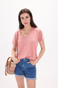 Fifty Outlet Camiseta de cuello de lino - Playera con crochet Rosa