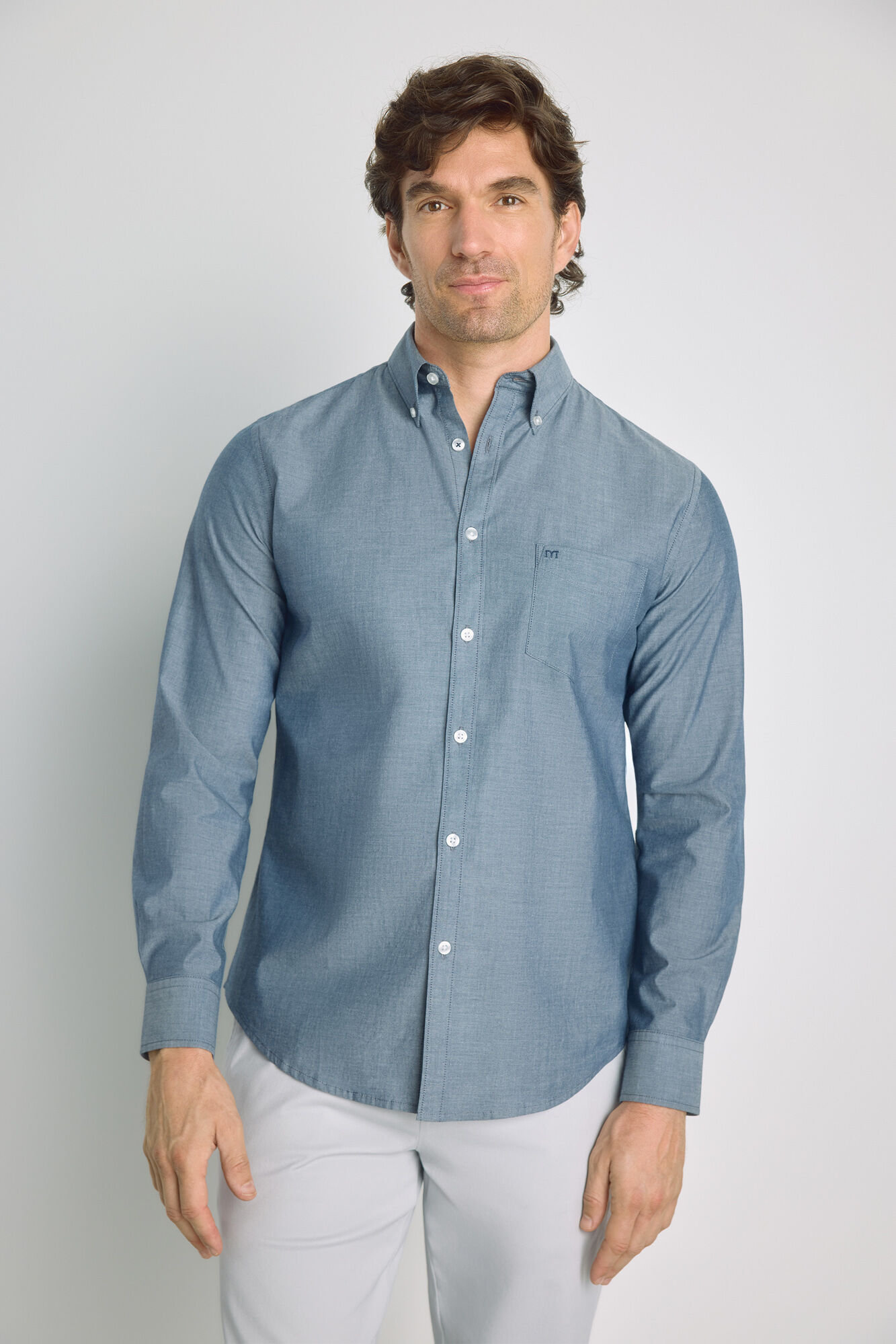 Milano Camisa lisa de manga larga Navy