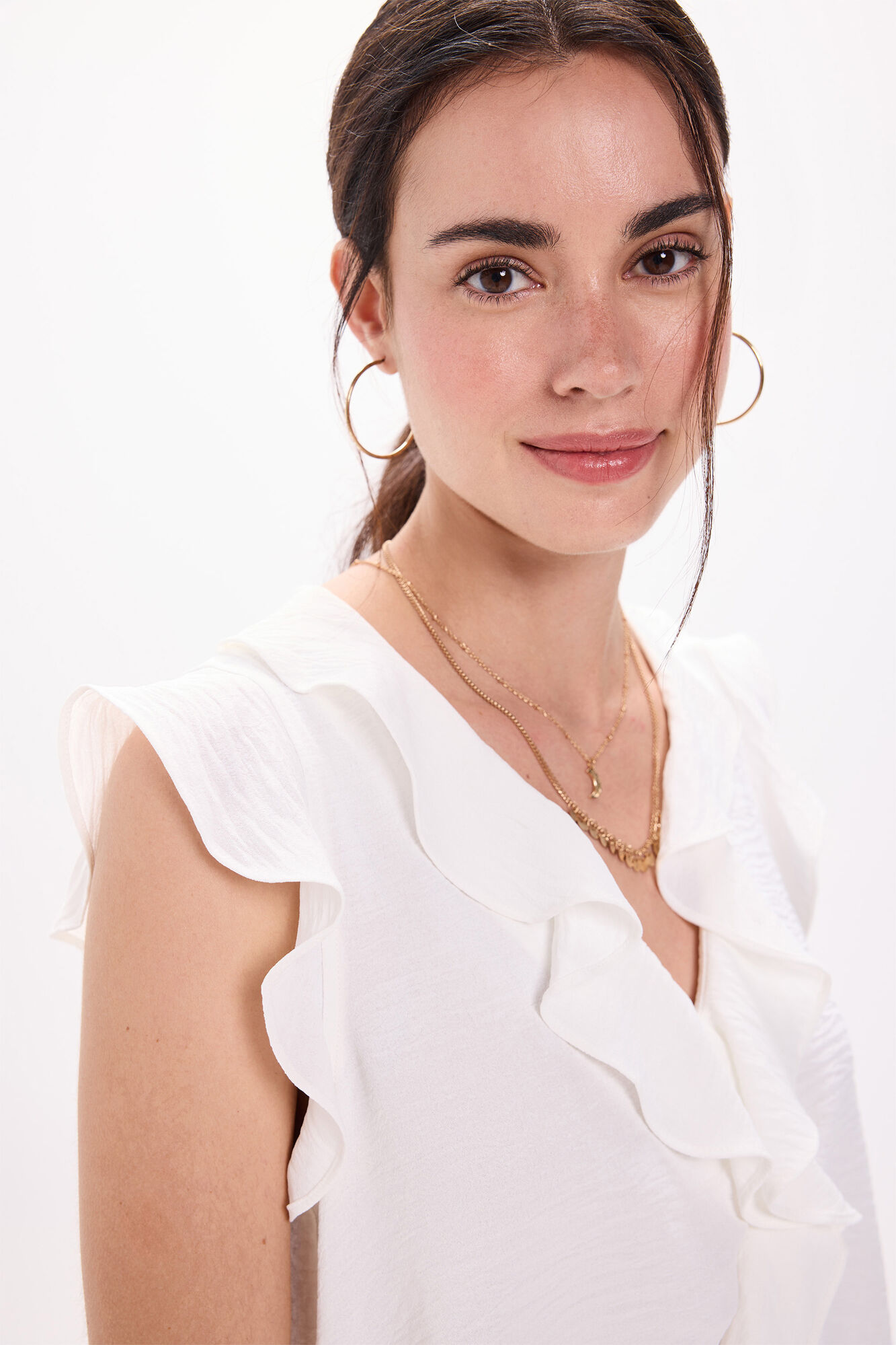 Milano Blusa fluida con volantes Blanco