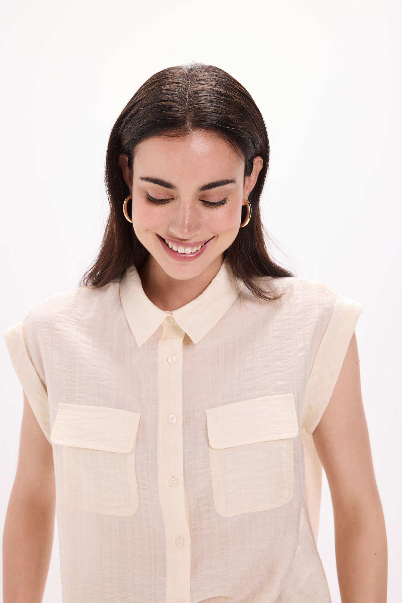 Milano Camisa fluida con bolsillos Beige