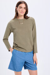 Fifty Outlet Playera de manga larga con calidad estructurada. Kaki Oscuro