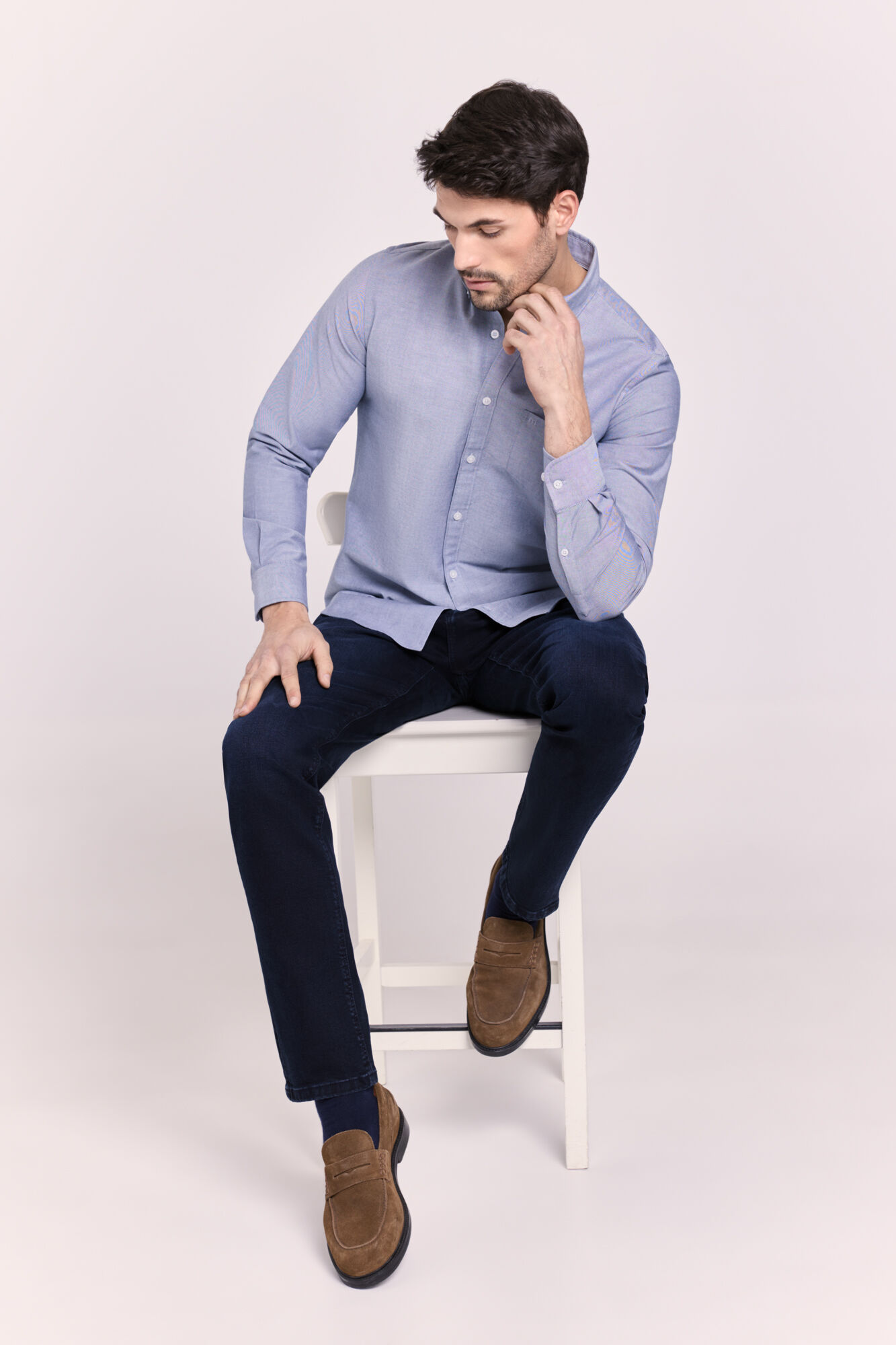 Milano Camisa lisa manga larga Navy