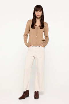 Fifty Outlet Cardigan de punto de viscosa con detalle ondas Beige/Camel