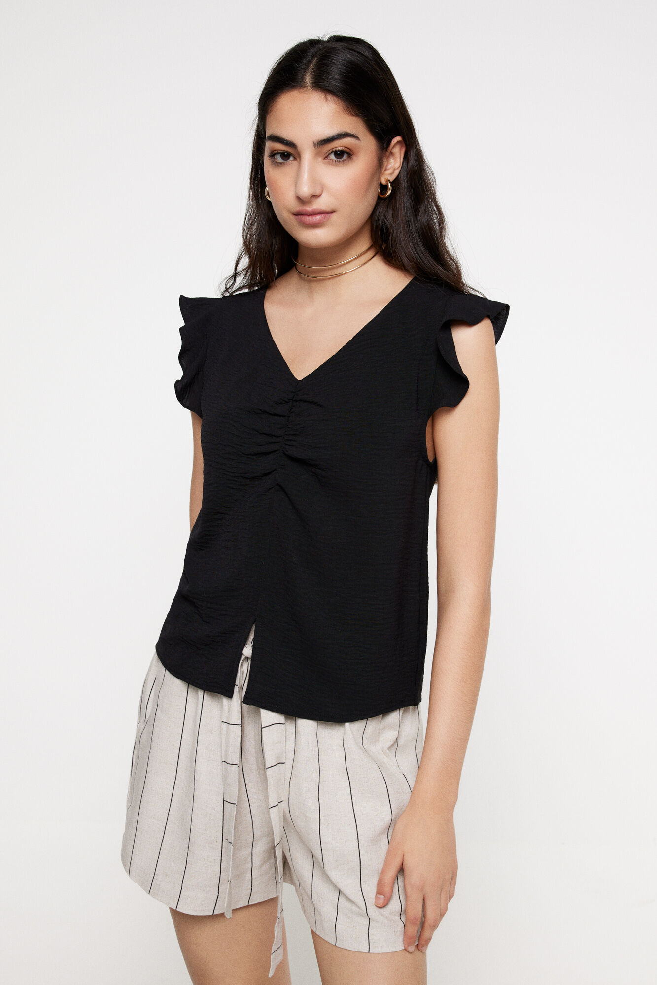 Milano Blusa fruncido escote. Negro