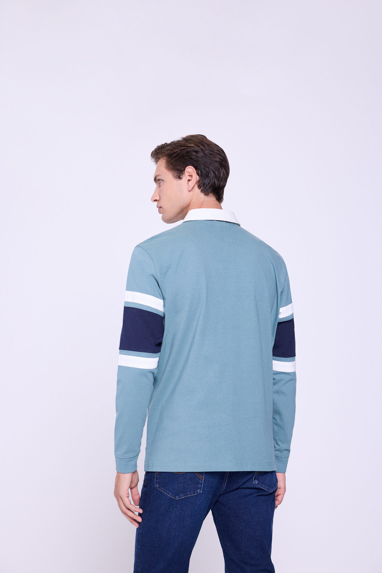 Milano Polo de rugby a rayas Azul turquesa