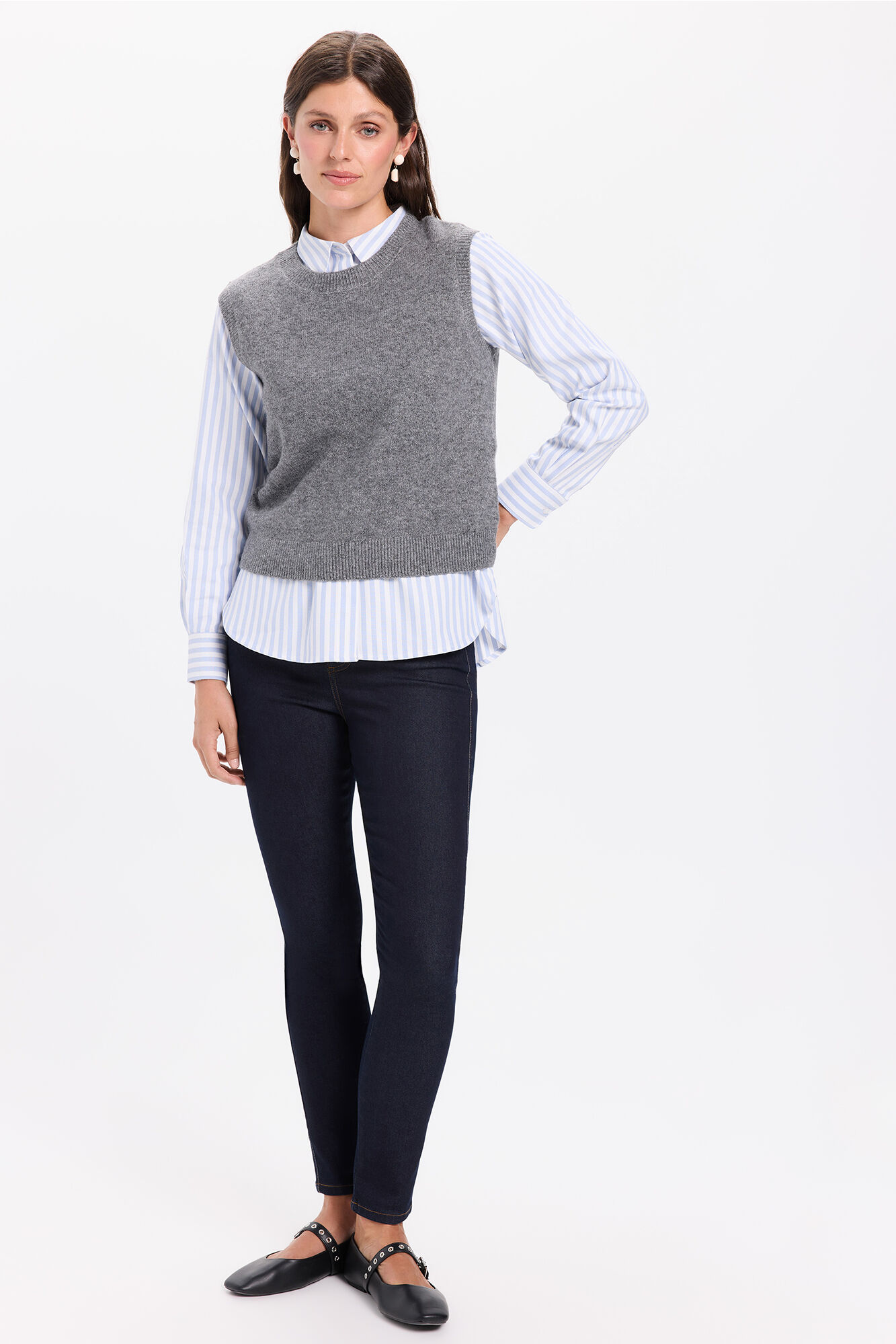 Milano Chaleco de tejido con cuello redondo ajustado Gris Oscuro