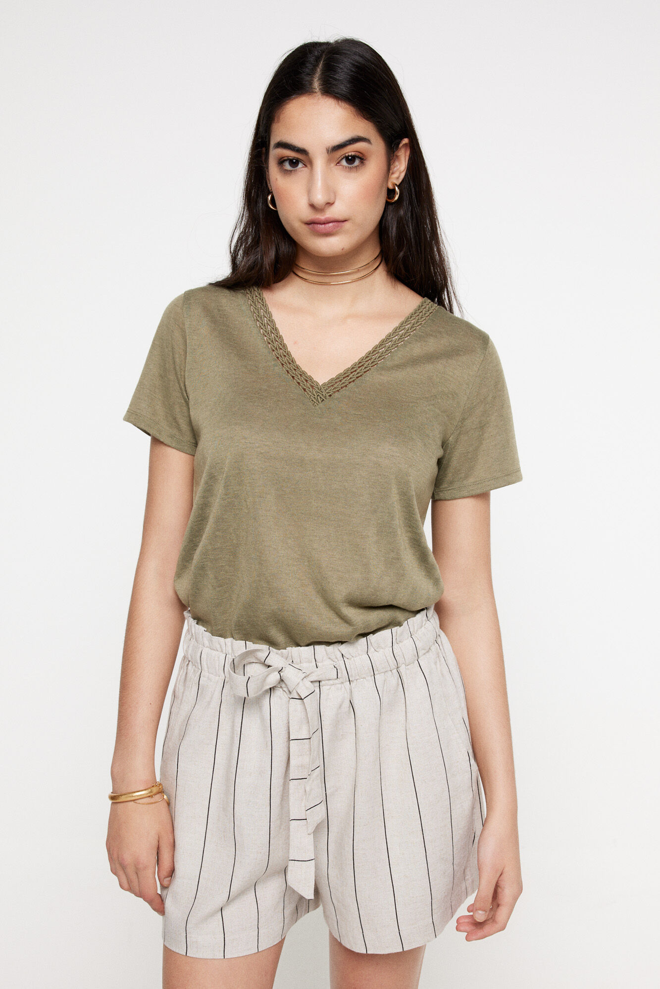 Milano Bermuda rayas r&uacute;stica. Beige