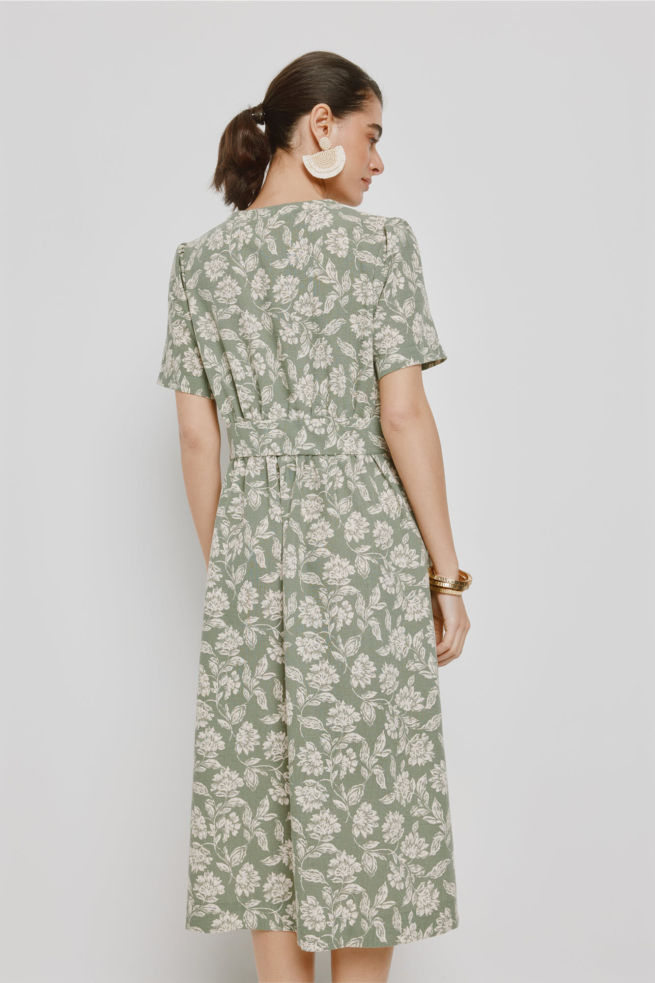 Milano Vestido escote en pico Kaki Claro