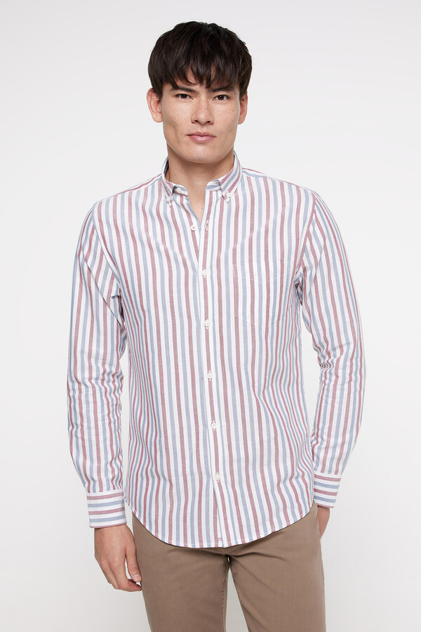 Fifty Outlet Camisa Oxford Rayas Granate