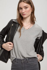 Milano Camiseta de rayas soft touch cuello pico Gris Oscuro