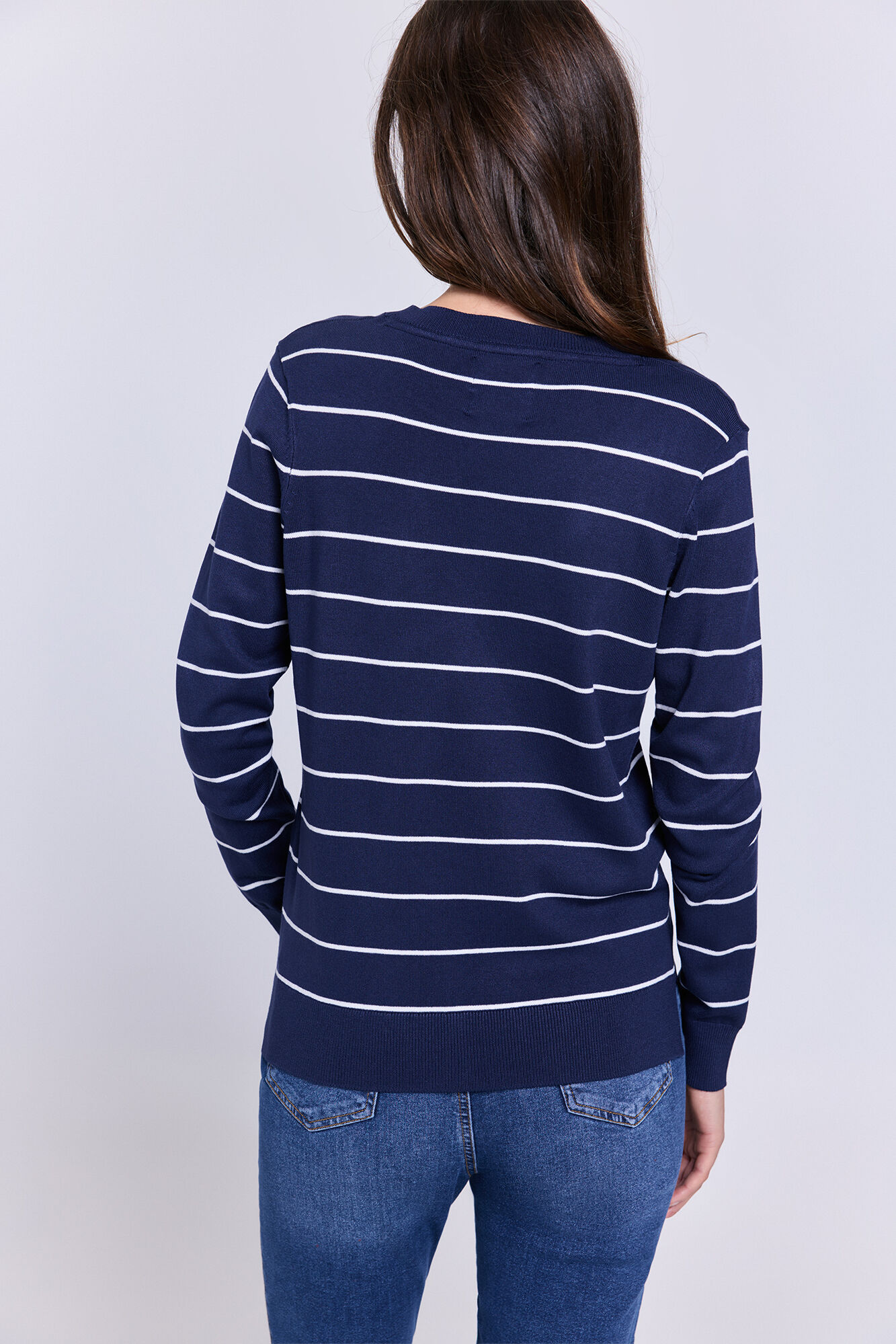 Milano Su&eacute;ter fino de rayas bicolor Azul