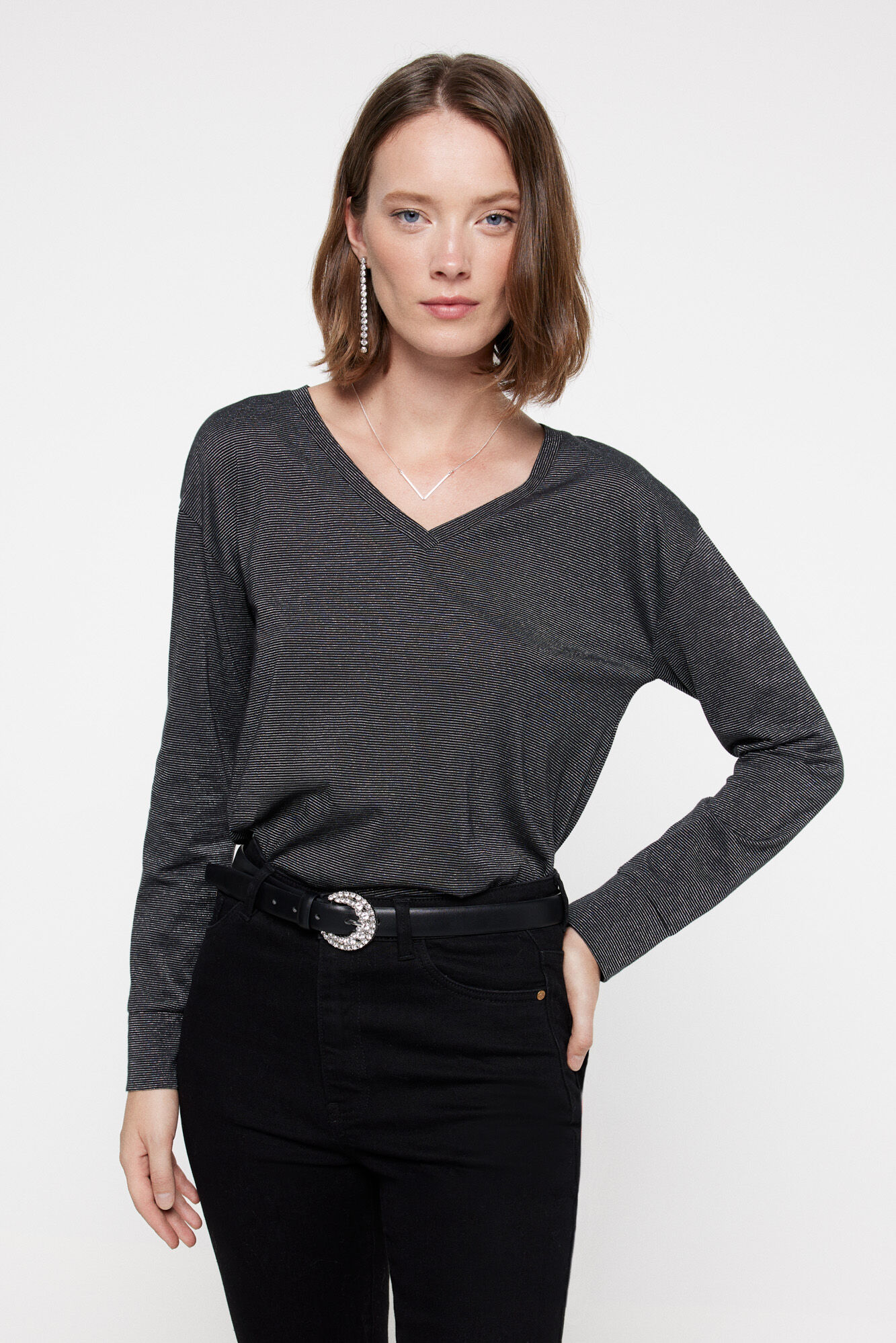 Milano Camiseta Rayas Lurex Gris Claro