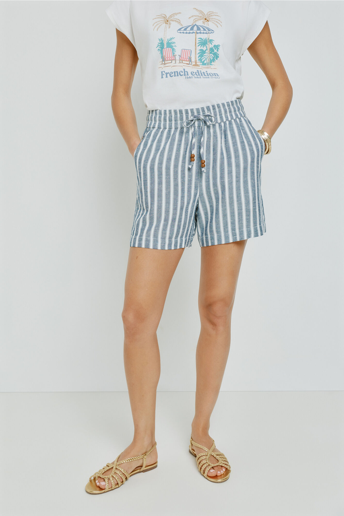 Milano Bermudas de rayas con cintura el&aacute;stica Navy