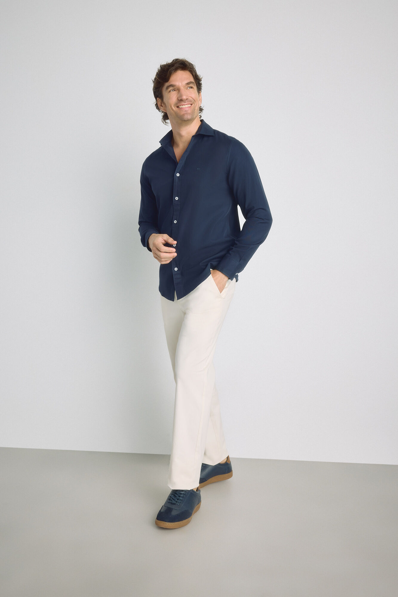 Milano Camisa lisa de manga larga Navy